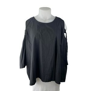 Kaktus Women's Black Cold Shoulder 3/4 Flutter Sleeve Tunic Blouse Top Size 2X